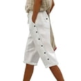 thumbnail image 1 of FAIWAD Capri Pants for Women Summer Casual Drawstring Elastic Waist Side Button Summer Shorts with Pockets, 1 of 7