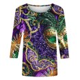 thumbnail image 4 of Penkiiy 2024 Chemise Manches 3/4 Mardi Gras Blouse Fantaisie Femme Imprimé Masque de Carnaval Tunique Thème Fête Col Rond T-Shirt 2TG Multicolore, 4 of 5