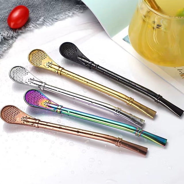 Iumwxz Kitchen Gadgets Stainless Steel Straw Spoon Cocktail Milk Tea Coffee Stirring Stick Stirring Spoon Metal Straw Coffee Stick Multicolor Stainless Steel Rollbacks on Essentials