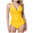 thumbnail image 1 of Huesdet Women's One Piece Tummy Control Swimsuits Ruched Slimming Bathing Suits Vintage Spaghetti Straps Swimwear[Yellow,L], 1 of 5