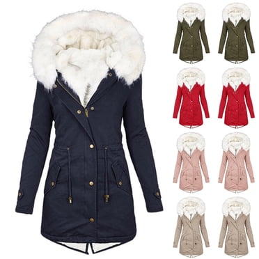 yoeyez Winter Coats for Women Plus Size Thick Jackets with Fur Hood Fleece Lined Military Jacket Women Faux Fur Puffer Down Jacket Outerwear Black,XL