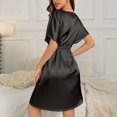 thumbnail image 4 of Timegard Robe de Pyjama pour Femme à Col en V, Manches Courtes, Cordon de Serrage, Robe Décontractée et Confortable, Tenue d'Intérieur, Couleur Unie, 4 of 4