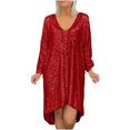 thumbnail image 1 of RKSTN Robes de Retour à la Maison pour Femmes Grande Taille Robe à Paillettes Col en V Manches Longues Longueur Genou Mode Automne Invité de Mariage Robe Cocktail, 1 of 5
