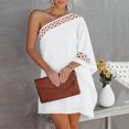 thumbnail image 1 of Gspmoly Robes d'Été pour Femmes 2025, Robe pour Femmes à Épaules Asymétriques en Dentelle à Empiècements, Manches Courtes, Robe à Épaules Asymétriques Longueur Genou, Robes de Soirée pour Femmes Économies d'Été, 1 of 5