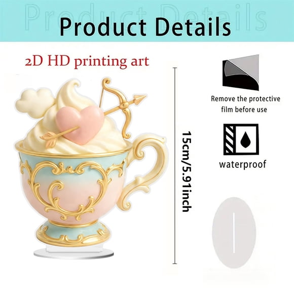 Ensembles-cadeaux de Thé Tasse à Thé Romantique Ornement, Tasse Décorative en Acrylique en Forme de Cœur de 15 cm pour la Saint-Valentin Amoureux Cadeaux d'Anniversaire pour Amis Souvenir d'Anniversaire