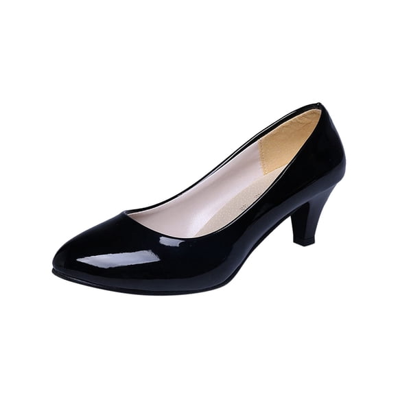 hopeusnice Clearance Women's Low Heel Closed Toe Pumps Comfortable Dress Shoes Work Shoes Faux Leather Office Shoes for Wedding Party Black 39