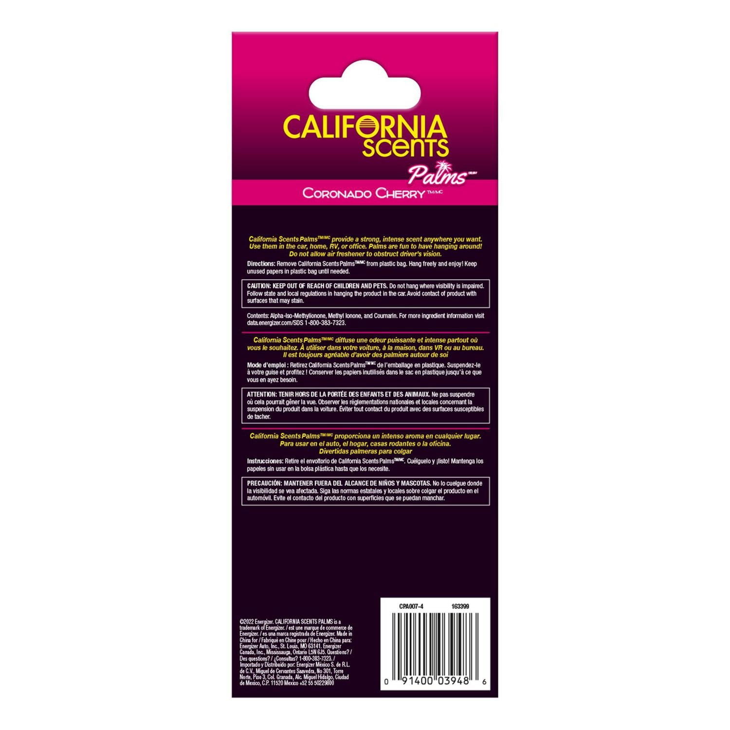 California Scents Palms Paper Coronado Cherry Air Freshener, 4 Pack, Holiday Gift and Stocking Stuffer