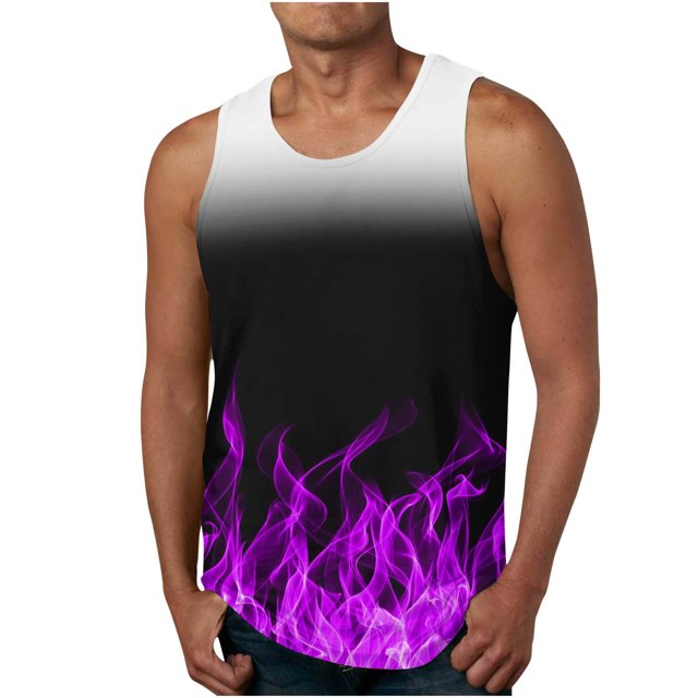 IROINID Débardeurs D\'entraînement Physique Sans Manches pour Hommes, Mode Décontractée Impression Dégradée Pull Col Rond Débardeurs de Sport