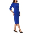 thumbnail image 4 of INSPIRE CHIC Robe Fourreau pour Femme Col Bateau Manches 3/4 Ourlet Fendu Robe Midi de Bureau L Bleu Royal, 4 of 6