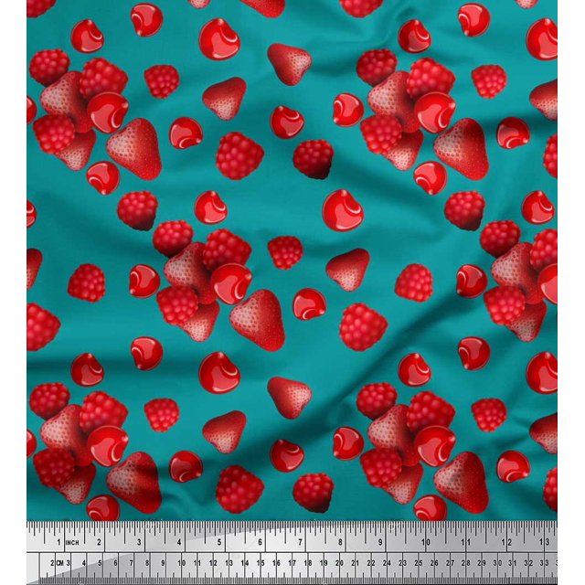 Soimoi Rayon Fabric Raspberry,Strawberry & Cherry Fruits Print Fabric by Yard 56 Inch Wide