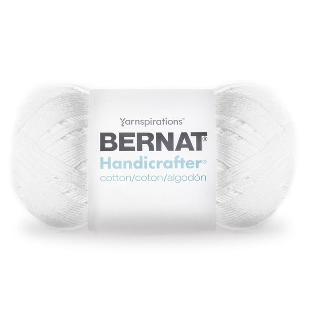 Bernat® Handicrafter® Fil, Coton #4 Moyen, 14oz/400g, 710 Yards, Écheveau de Fil de Coton Blanc avec une Étiquette Blanche Affichant la Marque et le Nom du Produit en Texte Noir et Bleu, Convient aux Projets de Tricot et de crochet pour la Maison et la Cuisine, Lavable à la machine pour un Entretien Facile.