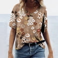 thumbnail image 2 of CEHVOM T-shirt Décontracté pour Femmes à Imprimé Floral, Col en V, Manches Courtes, Chandail, Blouse, Hauts, 2 of 6