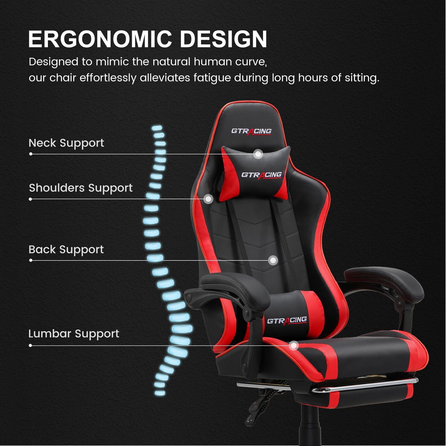 Chaise de jeu ergonomique GTRACING GTWD-200 avec coussins réglables et repose-pieds