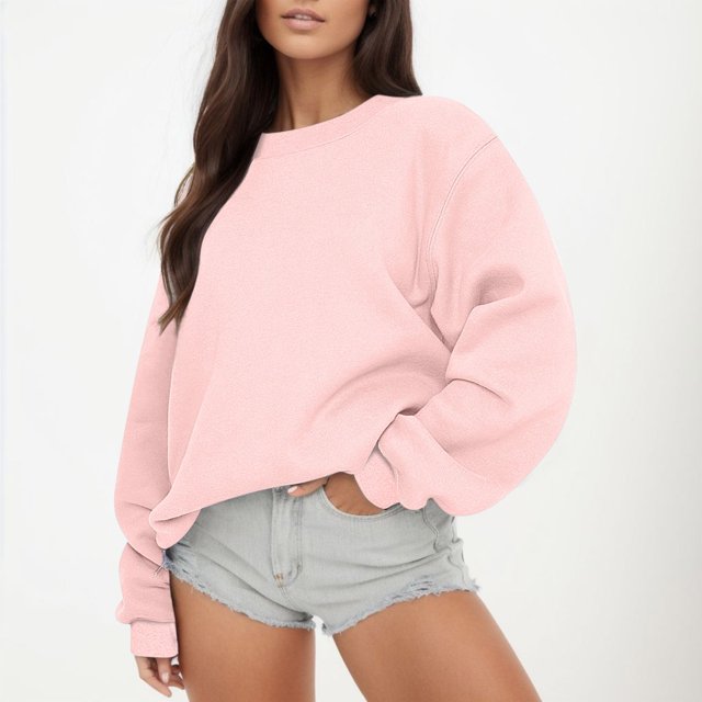 Bmisegm Chandail à Manches Longues pour Femmes, Col Rond Décontracté, Coupe Ample, Chandail à Capuchon en Molleton, Hauts d'Automne, Chandail pour Femmes, Rose G