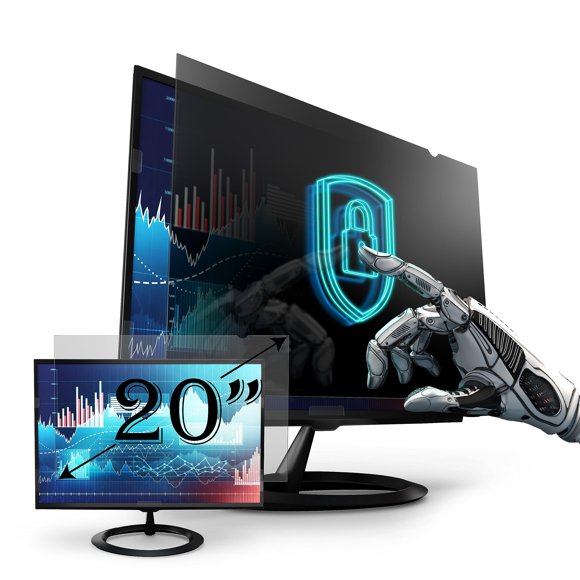 Premium Privacy Screen Filter for 20 Inches Desktop Computer Monitor. Screen Protector size is 17.4 inch width x 9.8 inch height. Anti Glare and Anti Blue Light Protection