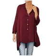 thumbnail image 2 of TIMIFIS Womens Oversized Shirts Button Down Long Sleeve Shirt V Neck Collar Loose Flowy Blouse-Wine-SFall, 2 of 6