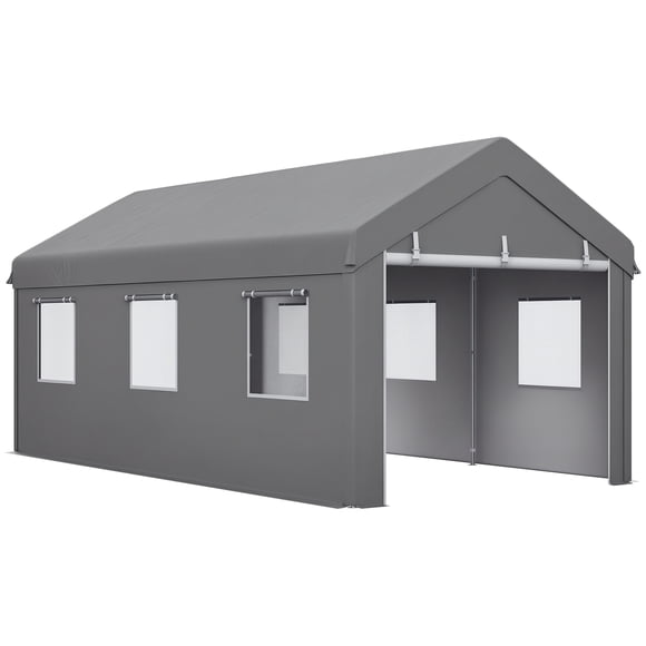 Outsunny Abri d'Auto 10 Pieds x 20 Pieds, Abri d'Auto Robuste avec 6 Fenêtres et 2 Portes