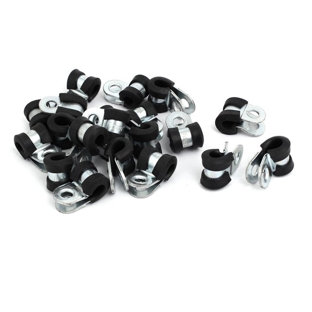 Unique Bargains 6mm Dia Rubber Lined R Shaped Zinc Plated Pipe Clip Cable Clamp 20pcs