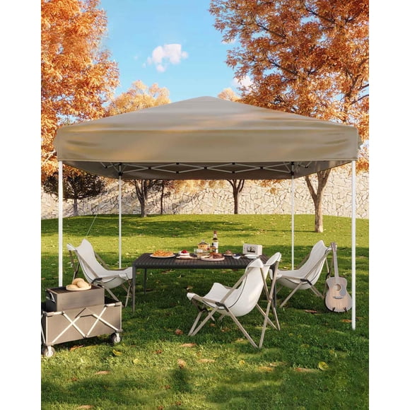 Heavy Duty 10x10ft Pop Up Canopy Tent - Outdoor Shade Gazebo with 3 Adjustable Heights, 4 Sandbags, Stakes, Guy Ropes & Carry Bag, Easy Setup for Garden, Camping, Parties, Events - Khaki