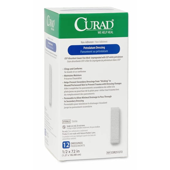Medline CURAD Sterile Nonadherent Petrolatum Gauze Dressing, 1/2 Inch x 72 Inches, Ideal for Nondraining Wounds, Case of 72 Each