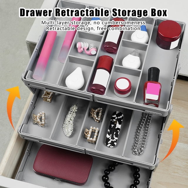 Two Tier Expandable Folding Drawer Organizer Efficient Storage Rack For Tabletop Jewelry And Cosmetic Items