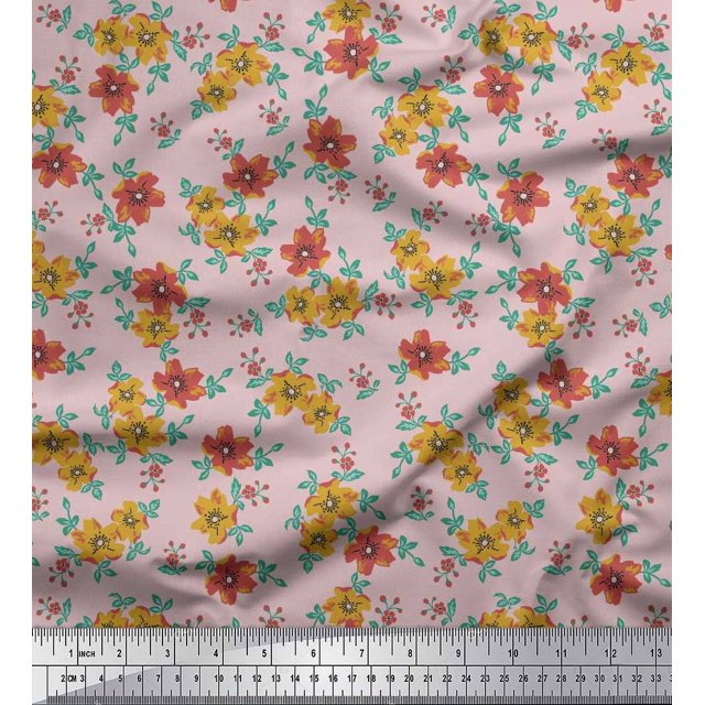 Soimoi Poly Georgette Tissu Feuilles & Tissu Imprimé Artistique Floral 1 Yard 52 Inch Wide