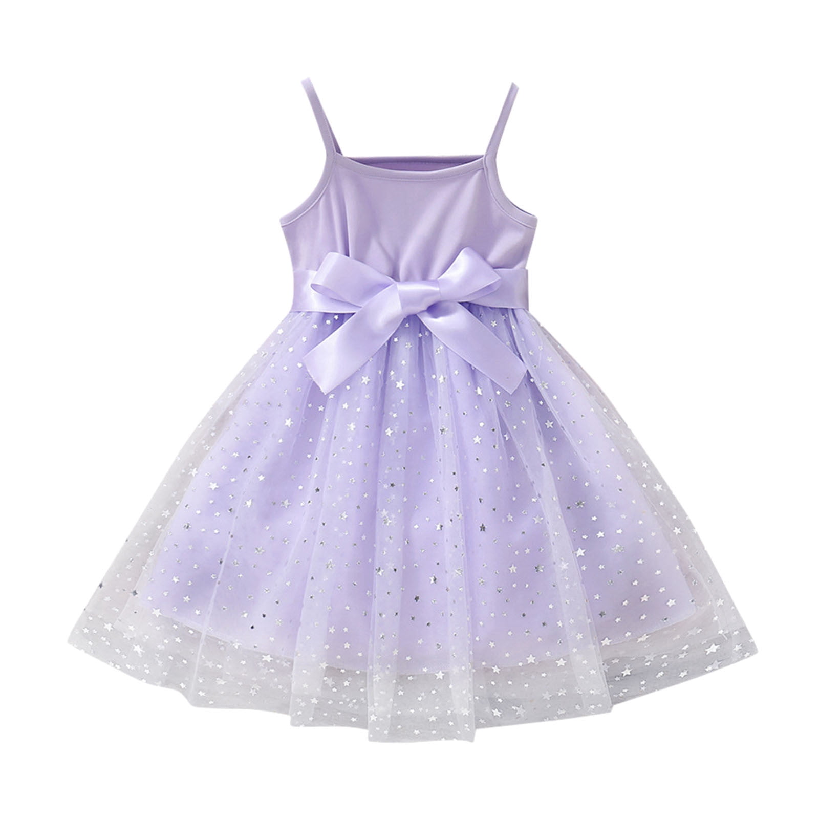 B91xZ Robes pour Filles Été Fleur Taille Élastique Ligne A Plissée Midi Sans Manches Robe, Violet 4-5 Ans