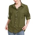 thumbnail image 1 of RXIRUCGD Blouse Chemise Décontractée pour Femme à Manches Longues, Col Rabattu, Couleur Unie, Hauts, Cardigan à Simple Boutonnage, Blouse avec Poches, Vert Armée, Taille : M, 1 of 8