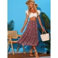 thumbnail image 2 of Unique Bargains Women's Floral Print Elastic Waist Ruffle Maxi Tiered Skirt, 2 of 6