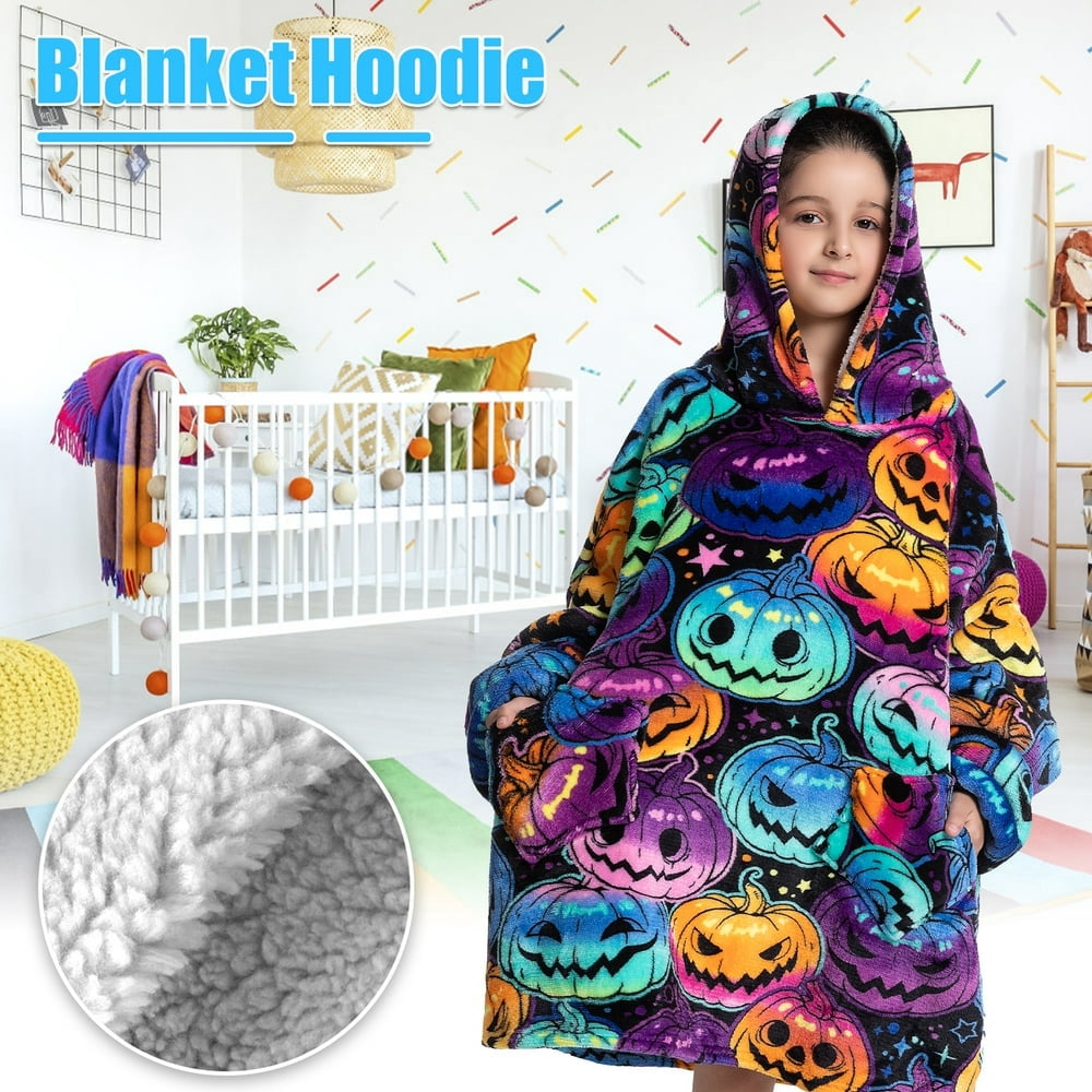 Blanket Hoodie for Kids Oversized Wearable Hooded Blanket Soft Warm Flannel Hoodie Sweater Blanket Animal Pattern Blanket Sweatshirt One Size Fits All Wearable Blanket with Pockets