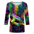 thumbnail image 4 of Penkiiy Blouse Carnaval pour Femmes Mardi Gras Mode Imprimée Décontractée Col Rond Manches 3/4 T-shirt Blouse 2TG Multicolore, 4 of 5