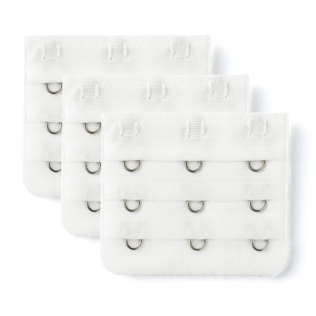 INSPIRE CHIC Rallonges de Soutien-Gorge pour Femmes à 3 Crochets et 3 Rangées en Blanc, en Mélange de Coton Extensible et en nylon avec Crochets Métalliques. la Conception Comprend Trois Rangées de Trois Crochets, Offrant une Place Supplémentaire pour les Soutiens-Gorge pendant l'Allaitement, les Changements de Poids Ou le Rétrécissement du Soutien-Gorge. Chaque Rallonge Mesure 5,7 x 5 cm (2,25 x 2 Pouces) avec un Espacement de 1,3 cm (0,5 Pouces) entre les Crochets. l'Ensemble Comprend Trois Pièces, Idéal