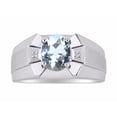 thumbnail image 1 of RYLOS Men's Rings Sterling Silver Rings Classic Designer  9X7MM Oval Gemstone &  Diamond Ring Aquamarine March Birthstone Ring Size 13, 1 of 7
