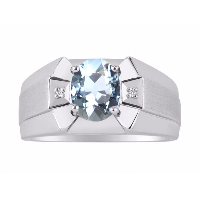 RYLOS Men's Rings Sterling Silver Rings Classic Designer 9X7MM Oval Gemstone & Diamond Ring Aquamarine March Birthstone Ring Size 13