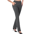 thumbnail image 2 of CFLVAEK Womens Office Flare Pants Casual Tummy Control Drawstring Waisted Slacks with Pocket Solid Color Work Straight Pant Casual Tall Lenth Business TrousersDark Gray L, 2 of 5