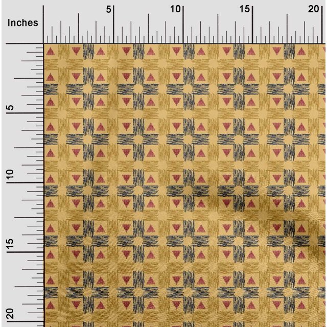 oneOone Coton Tissu Cambic Check & Triangle Imprimé Ikat Tissu BTY 56 Pouces de Large