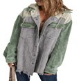 thumbnail image 1 of Womens Corduroy Shacket Jacket Long Sleeve Button Down Color Block Hooded Coat with Pockets, 1 of 7