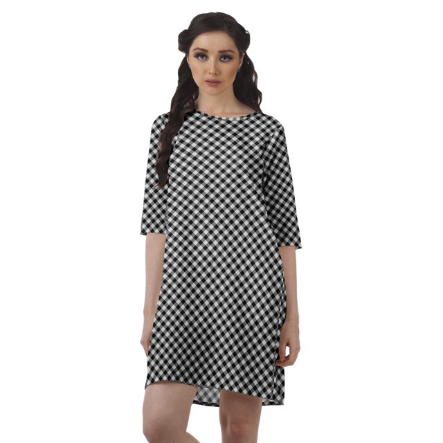 Moomaya Robe d'Hiver Imprimée à Manches 3/4 pour Femmes, Col Rond, Courte, Évasée
