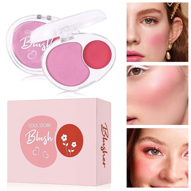 RKSTN Rouge Rouge Beauty & Personal Care Double Powder Blusher Mud Soft and Glutinous Feeling Facial Beautification and Brightening Powder Blusher Cream