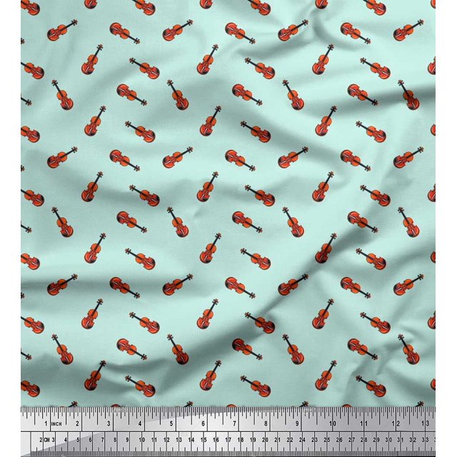 Soimoi Cotton Poplin Fabric Guitar Musical Instrument Print Sewing Fabric Yard 56 Inch Wide
