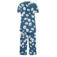 thumbnail image 4 of Jamicy Pyjama pour Femmes Ensemble Shorts Mode Décontracté Ample Imprimé Imprimé Col Rond Boutonné Manches Courtes Haut avec Pantalon Court Ensemble de Pyjama pour Femmes Bleu Marine, 4 of 5