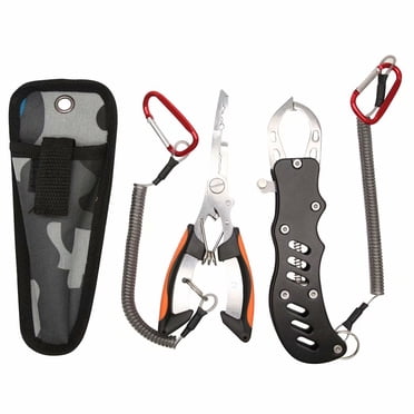 Fishing Pliers Fish Lip Gripper Upgraded Multifunctional Fishing Pliers Hook Remover Split Ring, Fly Fishing Tools Set with Sheath Lanyard