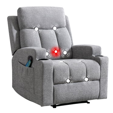 Bonzy Home Recliner Chair with Massage and Heat, Manual Fabric Reclining Chair with Cup Holders & Side Pockets for Living Room, Bedroom, Light Grey
