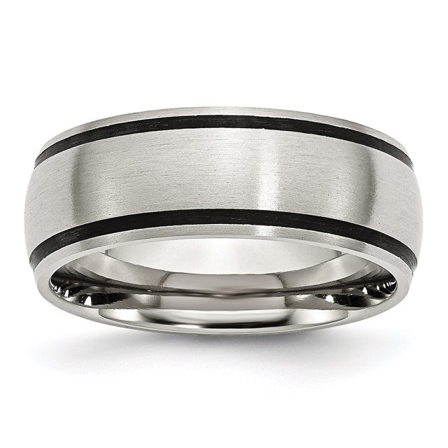 Bague en Caoutchouc Noir 8mm en Acier Inoxydable 7 Tailles