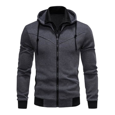 Atogsazn Men's Hoodies Casual Zipper Long Sleeve Hooded Sweatshirt for Men Loose Solid Color Jacket Dark Gray XXL Fashion