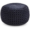 thumbnail image 1 of Simpli Home Renee Pouf Rond Bohème en Tissu de Velours Bleu Marine, 1 of 6