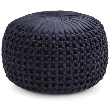 Simpli Home Renee Pouf Rond Bohème en Tissu de Velours Bleu Marine
