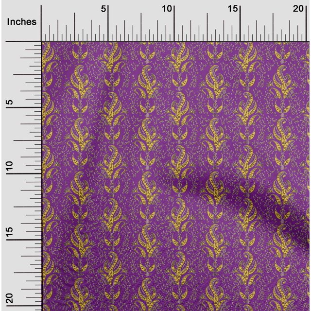 oneOone Silk Tabby Fabric Leaves Block Printed Fabric 1 Yard 42 Inch Wide