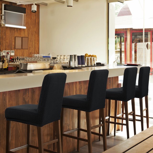 PiccoCasa Stretch Bar Stool Covers for Counter Short Back Chair Slipcovers Black 4