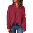 thumbnail image 2 of IMENGL Knit long sleeve 1/4 zip pullover turtleneck sweater, Red XL, Size M-2XL, 2 of 7
